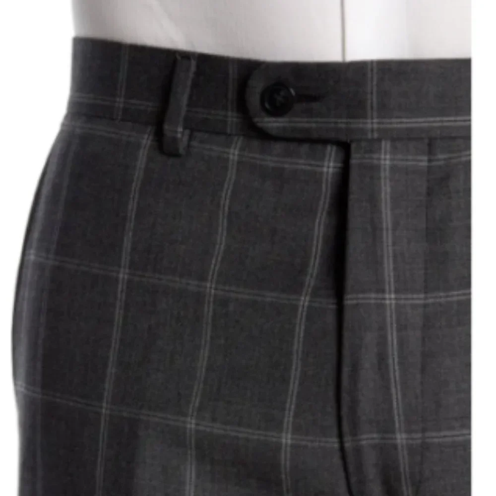 Hickey Freeman 42L, Charcoal Windowpane Regular Fit 2B Plaid 2-Piece Suit Set - Picture 4 of 9